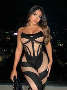 SHEIN SXY Hai tông màu Hem bất đối xứng hàng đầu trang phục gợi cảm câu lạc bộ tiệc sinh nhật quần áo phụ nữ buổi hòa nhạc - Nhiều màu - Xem 6