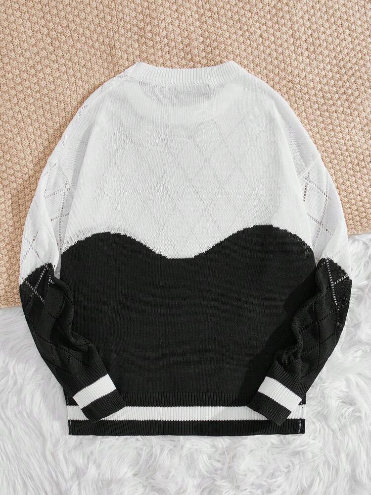 Loose Fit Men's Two Tone Drop Shoulder Sweater, For Fall Winter