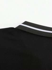 Manfinity Homme 男士大碼拼接短袖Polo衫，黑色工作商務休閒Polo衫 - 黑色 - 查看 6