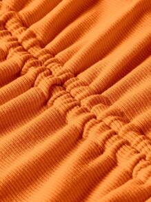 SHEIN ICON Drawstring Side Lettuce Trim Asymmetrical Hem Tube Bodycon Dress - Orange - View 3