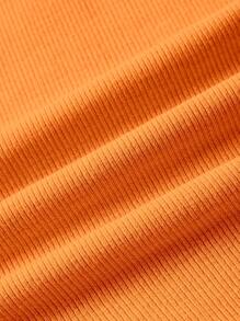 SHEIN ICON Drawstring Side Lettuce Trim Asymmetrical Hem Tube Bodycon Dress - Orange - View 4