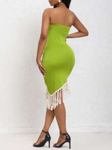 SHEIN SXY 休閒流蘇撞色女士連衣裙 - 綠色 - 查看 2