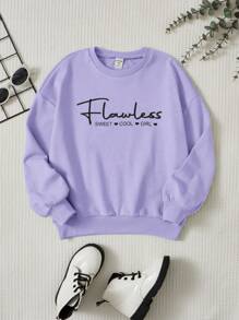SHEIN Tween Girl Letter Graphic Drop Shoulder Sweatshirt - Lilac Purple - View 1