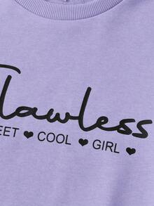 SHEIN Tween Girl Letter Graphic Drop Shoulder Sweatshirt - Lilac Purple - View 4