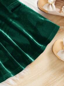 Cô Gái Trẻ Cổ vuông Tay áo Trang trí ren Nhung Đầm - Màu xanh lá cây đậm - Xem 4