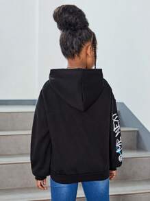 SHEIN Leap Crew Bluza z nadrukiem i napisem "Tween Girl" z opadającymi ramionami, na jesień/zimę - Czarne - Zobacz 2