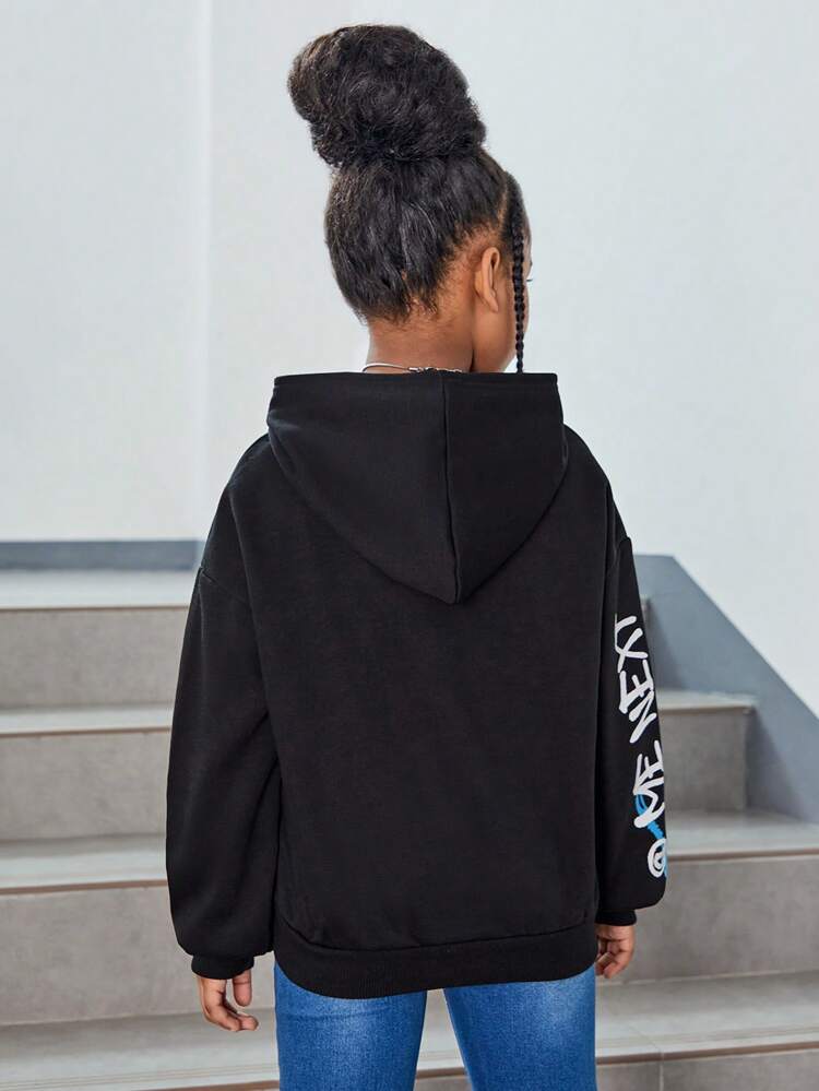 Tween Girl Cartoon & Slogan Graphic Drop Shoulder Sweatshirt,In Fall/Winter