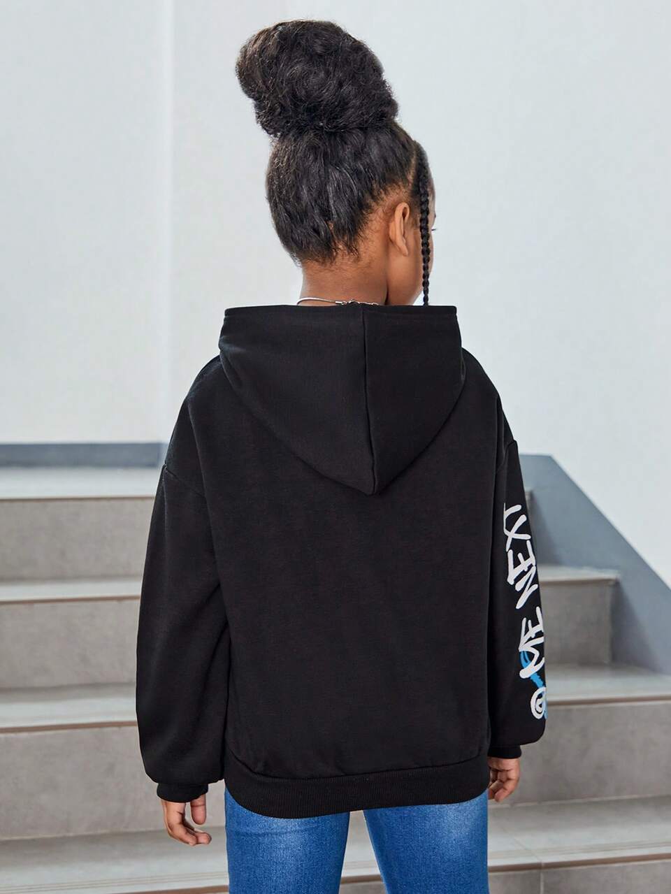 Tween Girl Cartoon & Slogan Graphic Drop Shoulder Sweatshirt,In Fall/Winter