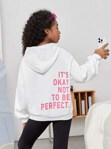 SHEIN Tween Girl Slogan Graphic Drop Shoulder Sweatshirt - White - View 1