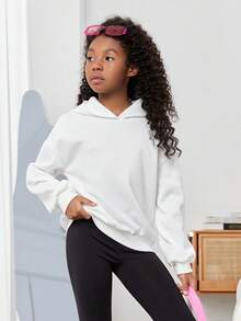 SHEIN Tween Girl Slogan Graphic Drop Shoulder Sweatshirt - White - View 5