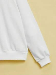 SHEIN 少女标语卡通图案落肩卫衣 - 白色 - 查看 4