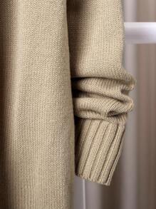 SHEIN 男大童字母貼布落肩袖連帽開襟開衫無襯衫 - 卡其色 - 查看 4