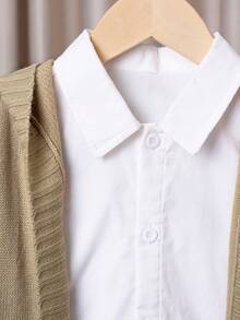 SHEIN 男大童字母貼布落肩袖連帽開襟開衫無襯衫 - 卡其色 - 查看 6