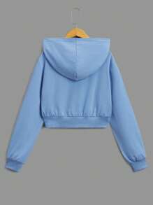 SHEIN Leap Crew 青少女純色休閒連帽拉鍊衫 - 淺藍色 - 查看 2