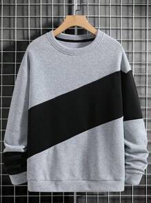 Manfinity Homme Men Color Block Thermal Lined Sweatshirt Crew Neck Long Sleeve Casual Sweatshirt, For Friends, Husband, Boyfriend Gifts, Men Co Ords, Mens Two Tone Sweatshirt, Mens Long Sleeve Sweatshirt