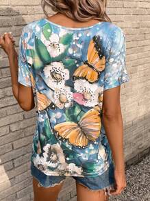 SHEIN LUNE 印花蝙蝠袖T恤 - 彩色 - 查看 2