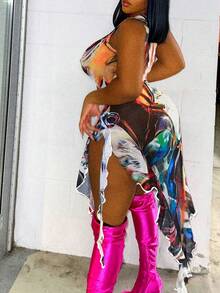 Đầm Bất đối xứng Tách cao Tất cả trên in Gợi cảm - Nhiều màu - Xem 2