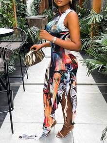 Đầm Bất đối xứng Tách cao Tất cả trên in Gợi cảm - Nhiều màu - Xem 4