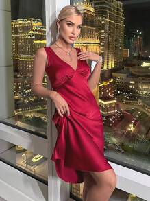 Chất rắn Xa ten Váy ngủ - Màu Đỏ Sâu - Xem 3