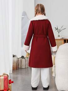 SHEIN Tween Girl Borg Collar Button Front Overcoat - Burgundy - View 2