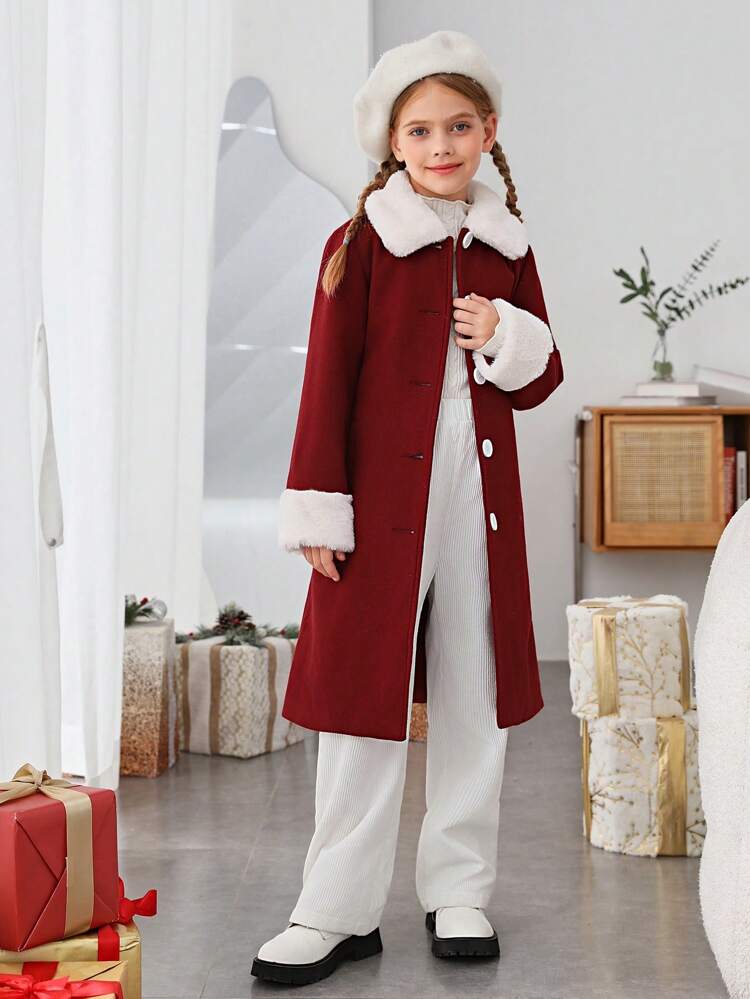 Tween Girl Borg Collar Button Front Overcoat