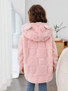 SHEIN 可愛刺綉 口袋 拉鍊卡通女童（小）外套 - 淺粉色 - 查看 2