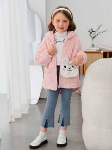 SHEIN 可愛刺綉 口袋 拉鍊卡通女童（小）外套 - 淺粉色 - 查看 5