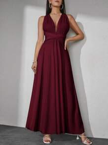 EURMUSE Solid Multiple Ways Wear Dress - Burgundy - View 3