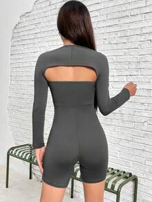 SHEIN EZwear Solid Tube Unitard Romper & Bolero - Dark Grey - View 2