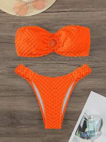SHEIN Swim Summer Beach Ring Linked Bandeau Bikini Set, Bathing Suit - Orange - View 1