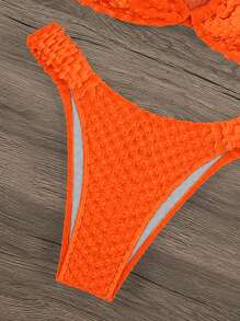 SHEIN Swim Summer Beach Ring Linked Bandeau Bikini Set, Bathing Suit - Orange - View 3