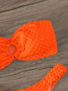 SHEIN Swim Summer Beach Ring Linked Bandeau Bikini Set, Bathing Suit - Orange - View 4