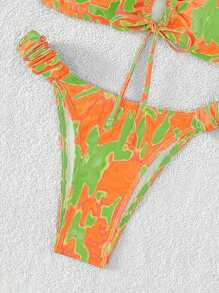 全印花荷葉邊束腰比基尼套裝 - 彩色 - 查看 3