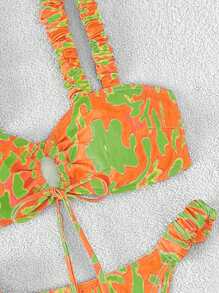全印花荷葉邊束腰比基尼套裝 - 彩色 - 查看 4