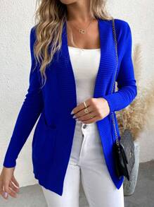 AAmilife Solid Casual Design Cardigan,Long Sleeve Tops - Teal Blue - View 2