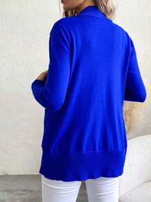 AAmilife Solid Casual Design Cardigan,Long Sleeve Tops - Teal Blue - View 3