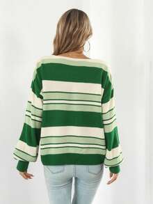 Mẫu sọc Thả vai Áo len - màu xanh lá - Xem 2