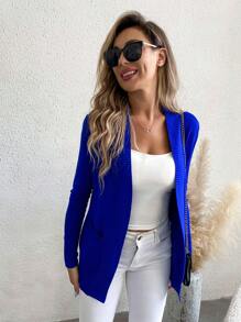 AAmilife Solid Casual Design Cardigan,Long Sleeve Tops - Teal Blue - View 7