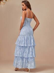 Eilly Bazar 荷叶边下摆蕾丝礼服 宴会礼服 婚礼宾客礼服 舞会礼服 - 霧霾藍 - 查看 2