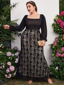 Đầm dự tiệc ren cổ vuông tay loe - màu đen - Xem 4