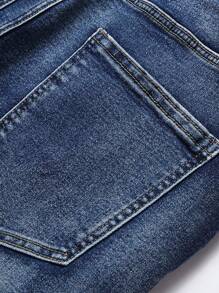 男士猫须洗水紧身牛仔裤 - 深色水洗藍 - 查看 3