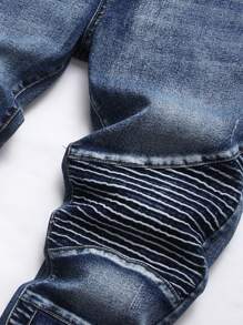 男士猫须洗水紧身牛仔裤 - 深色水洗藍 - 查看 4