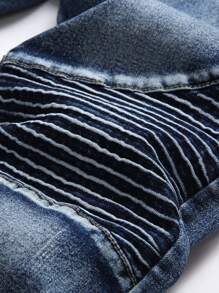 男士猫须洗水紧身牛仔裤 - 深色水洗藍 - 查看 5