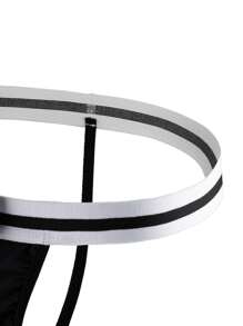 男士前蝴蝶結丁字褲 - 黑與白 - 查看 3