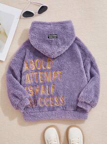 SHEIN Áo nỉ in hình gấu bông thêu khẩu hiệu dành cho bé gái - Màu tím - Xem 1