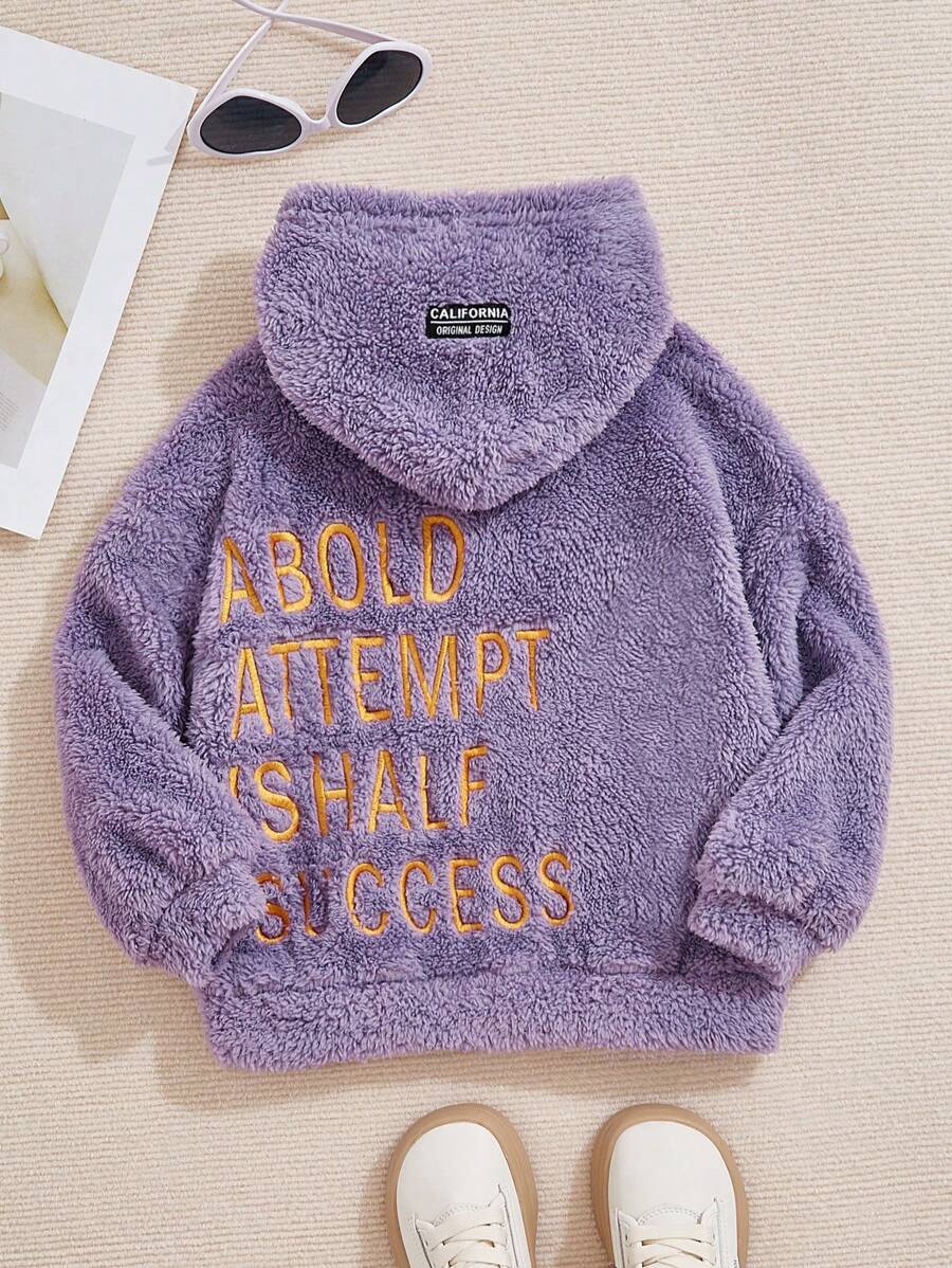 SHEIN Áo nỉ in hình gấu bông thêu khẩu hiệu dành cho bé gái - Màu tím - Xem 1