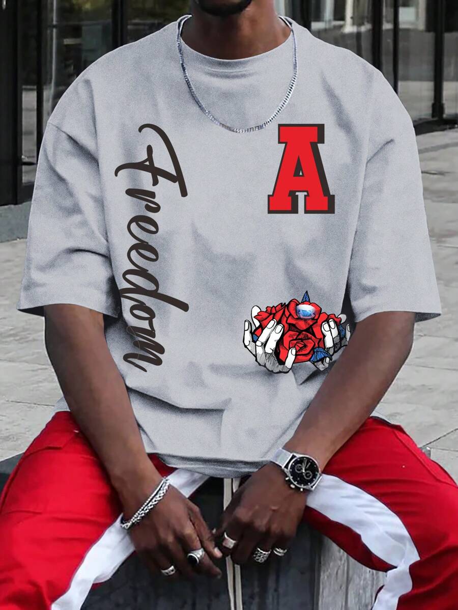 Aesthetic Post--Men Letter Graphic Tee - Light Grey - View 1