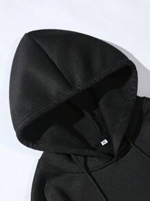 Manfinity Roghcode Men Bear & Slogan Graphic Kangaroo Pocket Drawstring Hoodie - Black - View 4