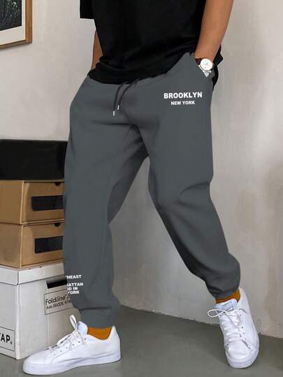 Manfinity Homme 宽松男士字母图案抽绳腰运动裤