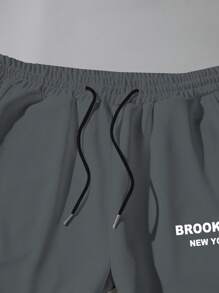 Manfinity Homme 宽松男士字母图案抽绳腰运动裤 - 深灰色 - 查看 5